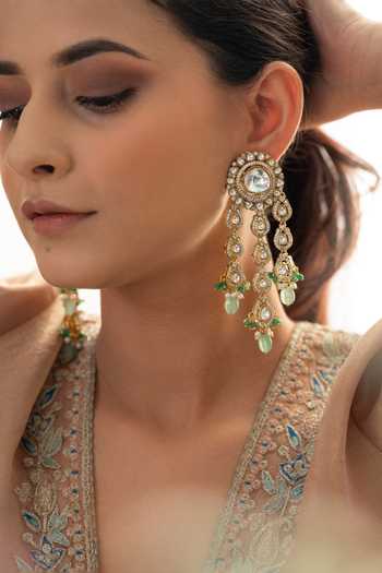 Buy_Do Taara_Green Mint Polki Embellished Earrings _at_Aza_Fashions
