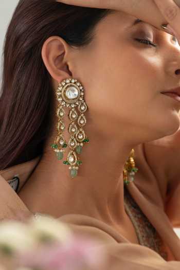 Buy_Do Taara_Green Mint Polki Embellished Earrings _Online_at_Aza_Fashions