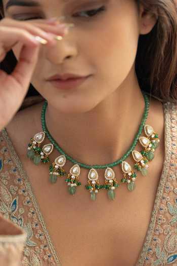 Do Taara_Green Polki Mint Embellished Necklace _Online_at_Aza_Fashions