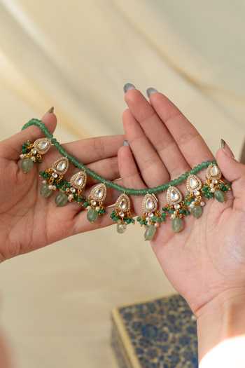 Shop_Do Taara_Green Polki Mint Embellished Necklace _at_Aza_Fashions