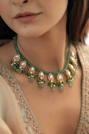 Buy_Do Taara_Green Polki Mint Embellished Necklace _Online_at_Aza_Fashions