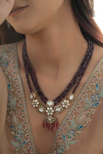 Buy_Do Taara_Purple Polki Embellished Pendant Necklace _Online_at_Aza_Fashions