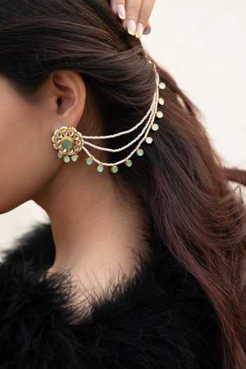Do Taara_Green Mint Kundan Embellished Earrings _Online_at_Aza_Fashions
