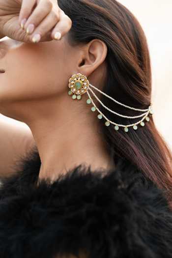 Buy_Do Taara_Green Mint Kundan Embellished Earrings _Online_at_Aza_Fashions