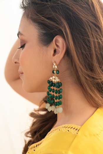 Do Taara_Green Kundan Embellished Earrings _Online_at_Aza_Fashions