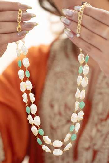 Shop_Do Taara_Ivory Mint Pearl Necklace _at_Aza_Fashions