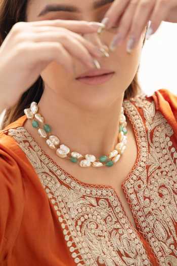 Buy_Do Taara_Ivory Mint Pearl Necklace _Online_at_Aza_Fashions