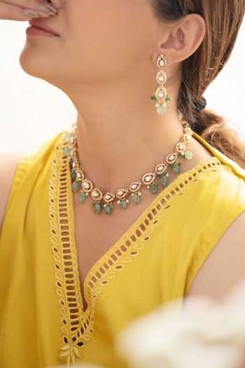 Do Taara_Green Mint Embellished Necklace Set _Online_at_Aza_Fashions