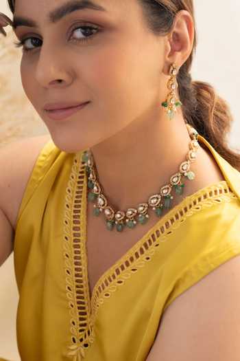 Buy_Do Taara_Green Mint Embellished Necklace Set _at_Aza_Fashions