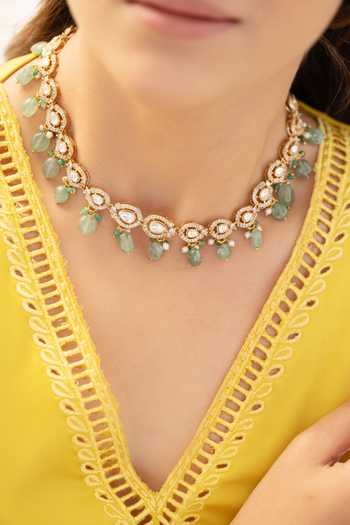 Buy_Do Taara_Green Mint Embellished Necklace Set _Online_at_Aza_Fashions