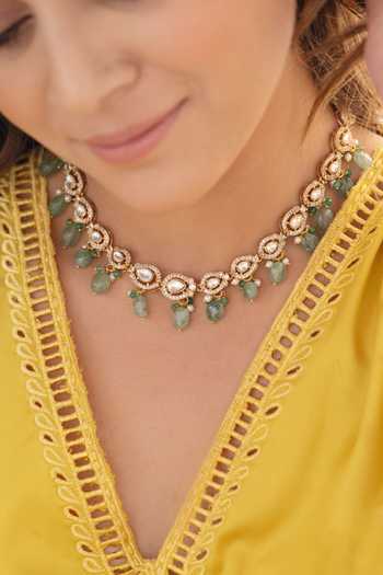 Shop_Do Taara_Green Mint Embellished Necklace Set _Online_at_Aza_Fashions