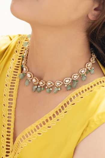 Do Taara_Green Mint Embellished Necklace Set _at_Aza_Fashions