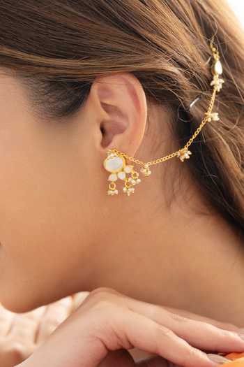 Do Taara_Gold Plated Mother Of Pearl Embellished Earrings _Online_at_Aza_Fashions