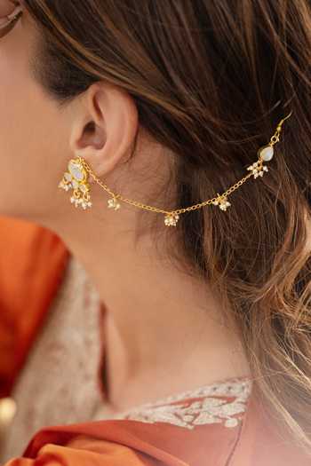 Buy_Do Taara_Gold Plated Mother Of Pearl Embellished Earrings _Online_at_Aza_Fashions