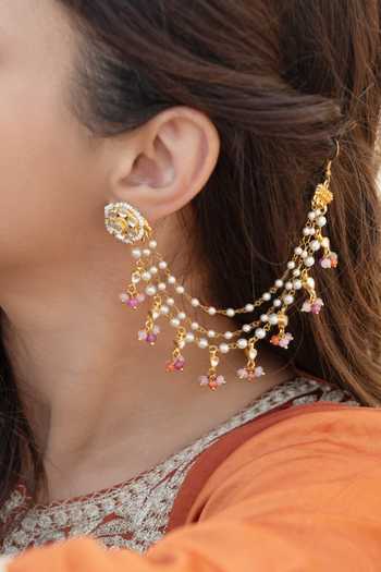 Buy_Do Taara_Gold Plated Kundan And Pearl Embellished Kaan Chain _Online_at_Aza_Fashions