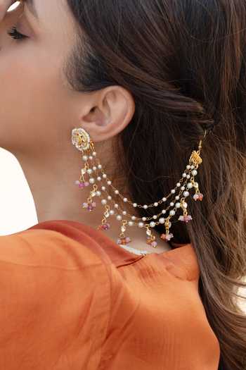 Buy_Do Taara_Gold Plated Kundan And Pearl Embellished Kaan Chain _at_Aza_Fashions