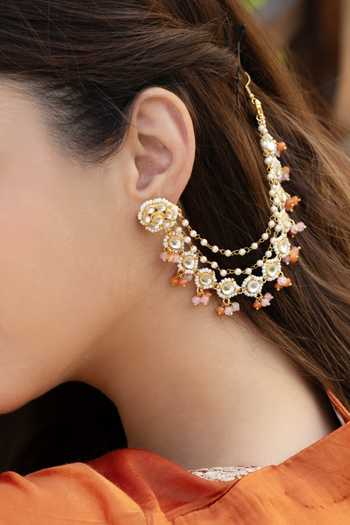 Do Taara_Gold Plated Kundan And Pearls Kaanchain Earrings _Online_at_Aza_Fashions