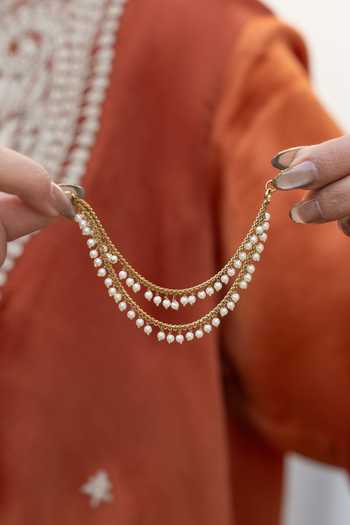 Shop_Do Taara_White Pearls Embellished Pair Of Kaan Chain _at_Aza_Fashions