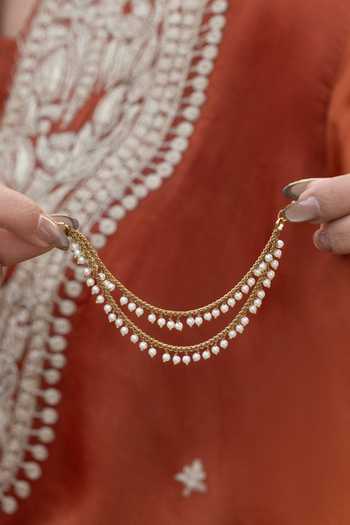 Do Taara_White Pearls Embellished Pair Of Kaan Chain _Online_at_Aza_Fashions