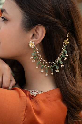 Buy_Do Taara_Gold Plated Mint Kaan Chain Earrings _Online_at_Aza_Fashions