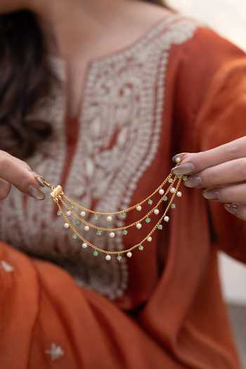 Do Taara_Green Embellished 3 Layered Pair Of Kaan Chains _Online_at_Aza_Fashions