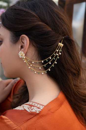Buy_Do Taara_Green Embellished 3 Layered Pair Of Kaan Chains _Online_at_Aza_Fashions