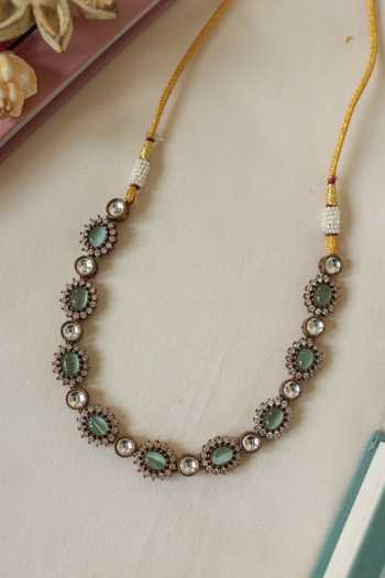 Shop_Do Taara_Green Mint Polki Choker Necklace _at_Aza_Fashions