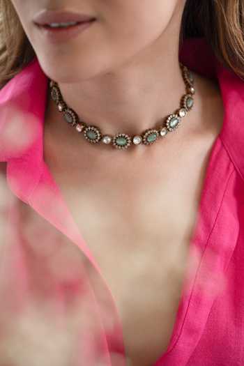 Shop_Do Taara_Green Mint Polki Choker Necklace _Online_at_Aza_Fashions