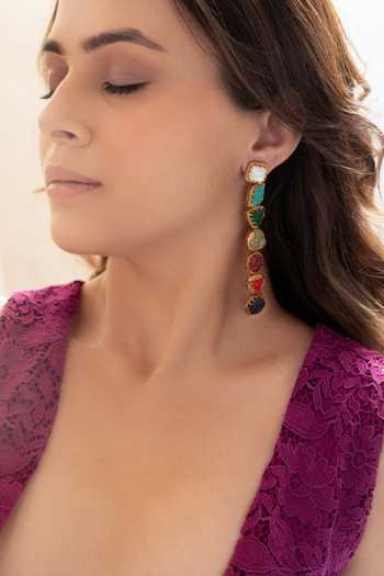 Shop_Do Taara_Multi Color Stone Embellished Dangler Earrings _at_Aza_Fashions