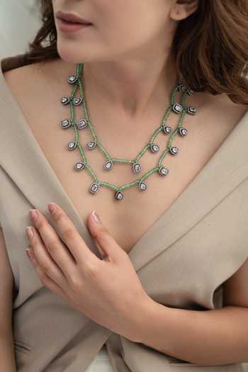 Shop_Do Taara_Green Polki Embellished Layered Necklace _Online_at_Aza_Fashions