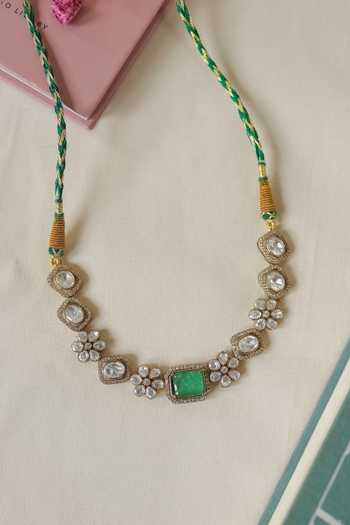 Shop_Do Taara_Green Polki Embellished Choker Necklace _at_Aza_Fashions
