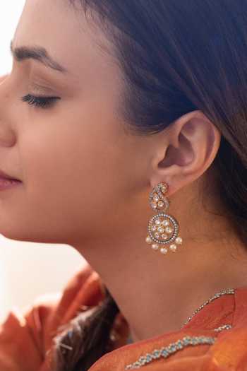 Do Taara_Gold Plated Polki Embellished Earrings _Online_at_Aza_Fashions