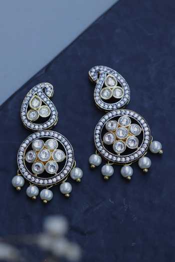 Shop_Do Taara_Gold Plated Polki Embellished Earrings _at_Aza_Fashions
