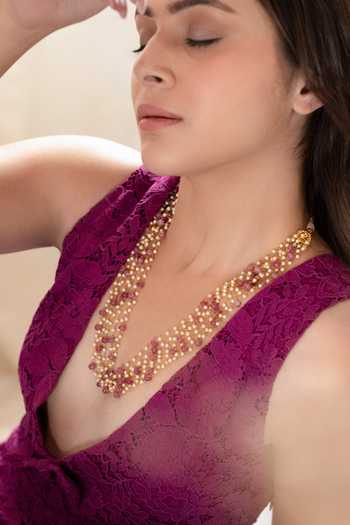Do Taara_Pink Pearl Embellished Necklace _Online_at_Aza_Fashions