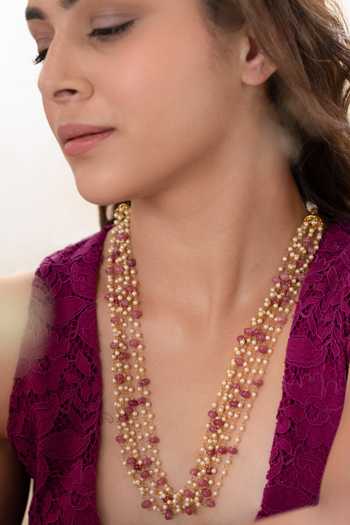 Buy_Do Taara_Pink Pearl Embellished Necklace _Online_at_Aza_Fashions