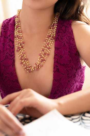 Shop_Do Taara_Pink Pearl Embellished Necklace _at_Aza_Fashions