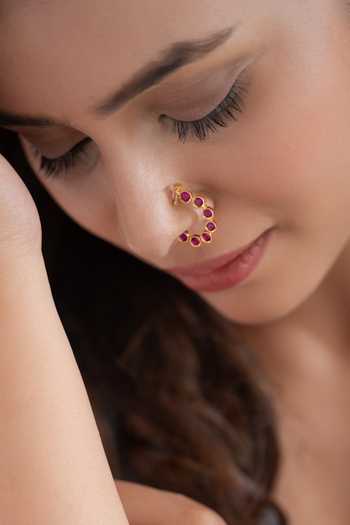 Shop_Do Taara_Pink Polki Studded Nose Ring _at_Aza_Fashions