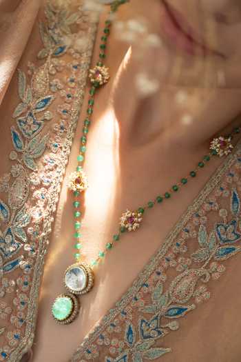 Buy_Do Taara_Green Mint Polki Embellished Pendant Necklace _Online_at_Aza_Fashions