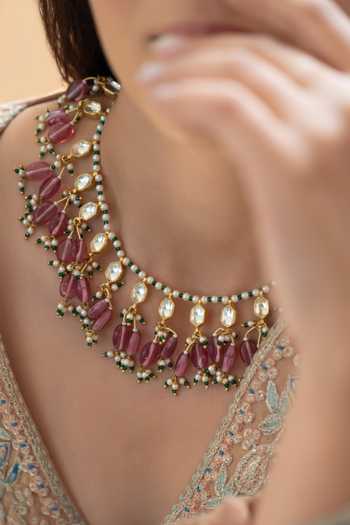 Do Taara_Pink Kundan Necklace _Online_at_Aza_Fashions