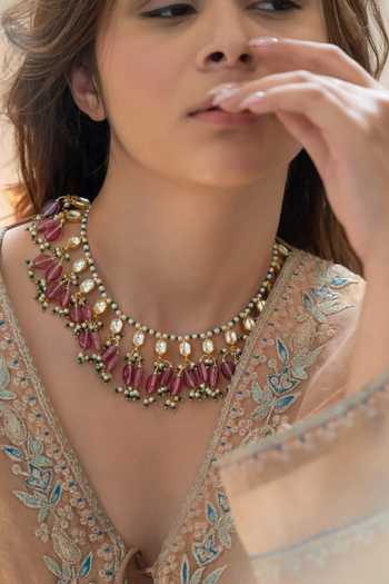 Shop_Do Taara_Pink Kundan Necklace _at_Aza_Fashions