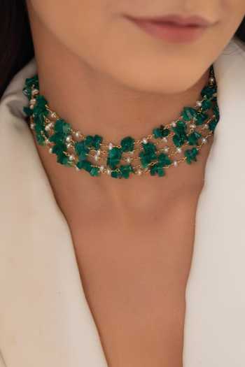 Buy_Do Taara_Green Pearl Embellished Choker _Online_at_Aza_Fashions