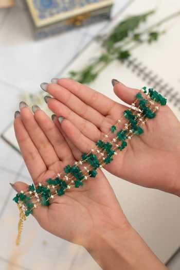 Shop_Do Taara_Green Pearl Embellished Choker _at_Aza_Fashions