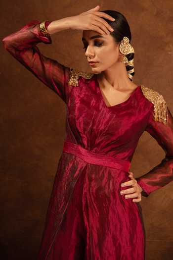 Eraaya by Ratika J_Wine Embroidered Jumpsuit _at_Aza_Fashions