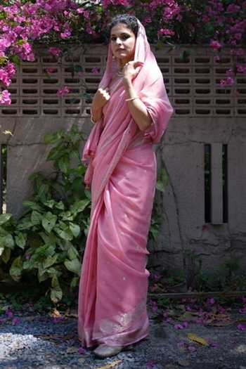 Five Point Five_Pink Gayatri Saree With Running Blouse _at_Aza_Fashions