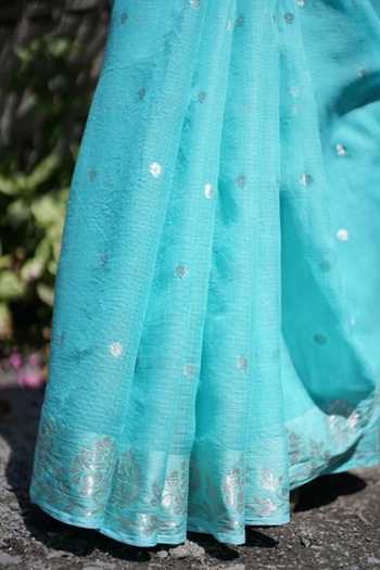 Buy_Five Point Five_Blue Doriya Gayatri Saree With Running Blouse  _Online_at_Aza_Fashions