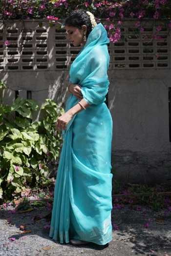 Five Point Five_Blue Doriya Gayatri Saree With Running Blouse  _at_Aza_Fashions