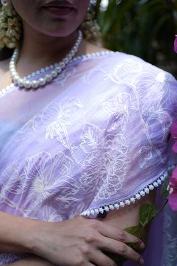 Five Point Five_Lilac Kota Doria Nalini Saree With Running Blouse _Online_at_Aza_Fashions