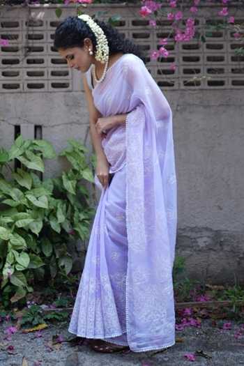 Buy_Five Point Five_Lilac Kota Doria Nalini Saree With Running Blouse _Online_at_Aza_Fashions