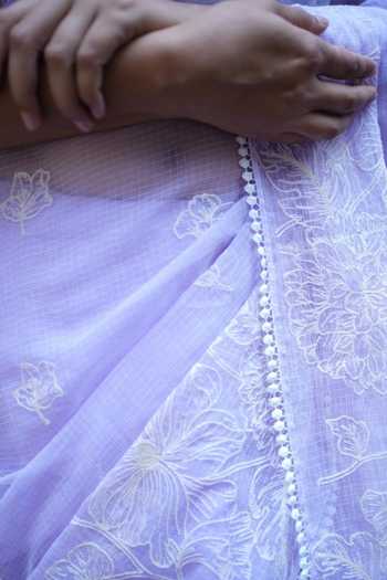 Shop_Five Point Five_Lilac Kota Doria Nalini Saree With Running Blouse _Online_at_Aza_Fashions