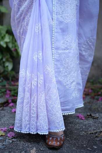 Five Point Five_Lilac Kota Doria Nalini Saree With Running Blouse _at_Aza_Fashions